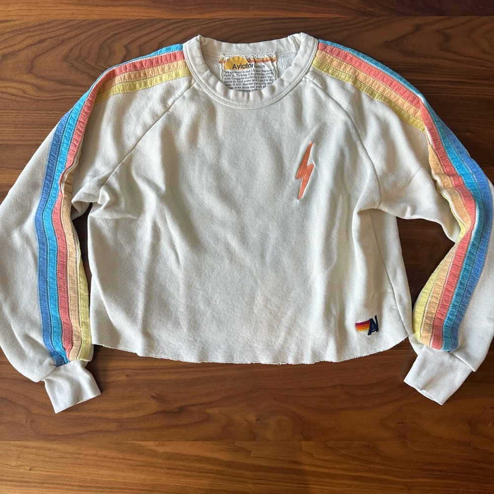 Aviator nation cropped, small cream sweatshirt, stripes